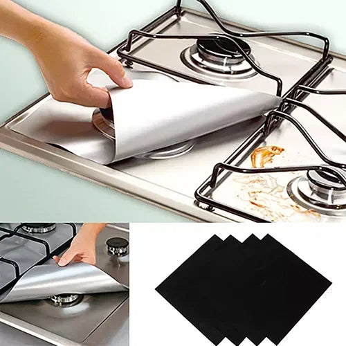 4 Pcs Square Foil Gas Hob Protector Liner Easy Clean Reusable