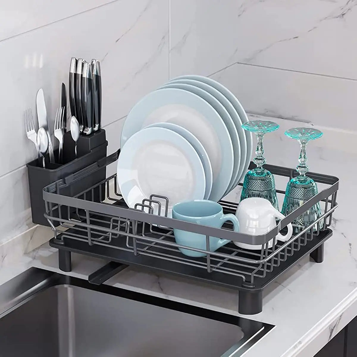 Rust-Proof Dish Drying Rack with Utensil Holder