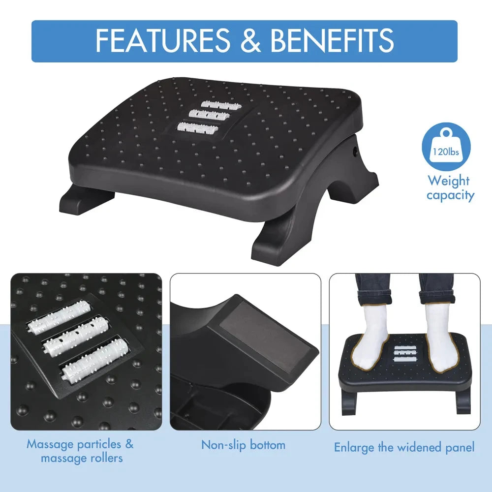 Under Desk Footrest Ergonomic Foot Stool with Massage Rollers